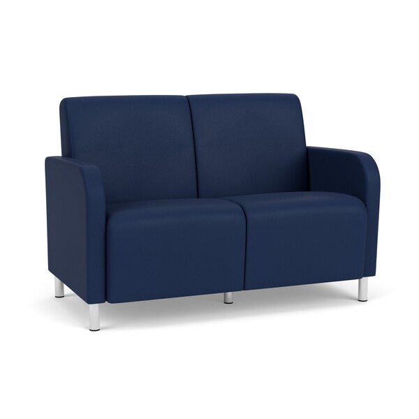 Lesro Siena Lounge Reception 2 Seat Tandem Seating No Center Arm, Brushed Steel, MD Ink Upholstery SN2101 - main